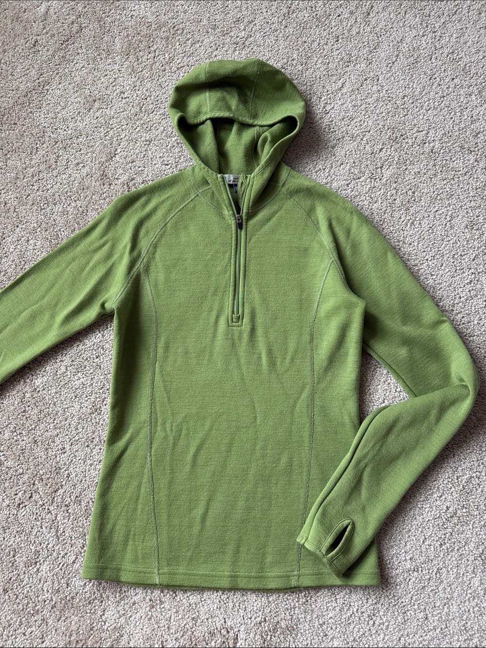 Ibex 100% Merino Wool Green Half Zip Pullover Hoodie